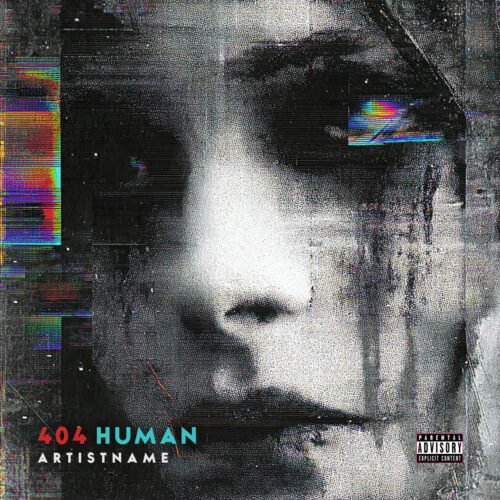 404 Human Glitch Art Dark Industrial Techno Album Cover Art - for Industrial, Dark Synth Music - style Glitch Art, Cyberpunk - in Black, Grey Color