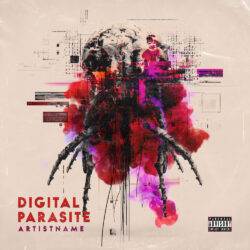 Digital Parasite Glitch Art Horror Cover - for Industrial Metal, Industrial Rock Music - Digital Art, Glitch Art Style - in Black, Red