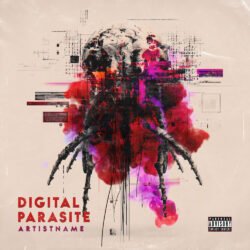 Digital Parasite Glitch Art Horror Cover - for Alternative Metal, Dark Electro Music - style Acid Graphics, Biopunk - in Red, Pink Color