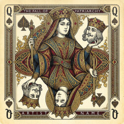 The Fall of Patriarchy Tarot Spade Cover Art - for Symphonic Metal, Dark Pop Music - Vintage Style, Illustrated Style - in Cream, Red