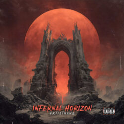 Infernal Horizon Dark Horror Metal Cover Art - for Black Metal, Death Metal Music - Dark Fantasy, Dark Surrealism Style - in Red, Orange