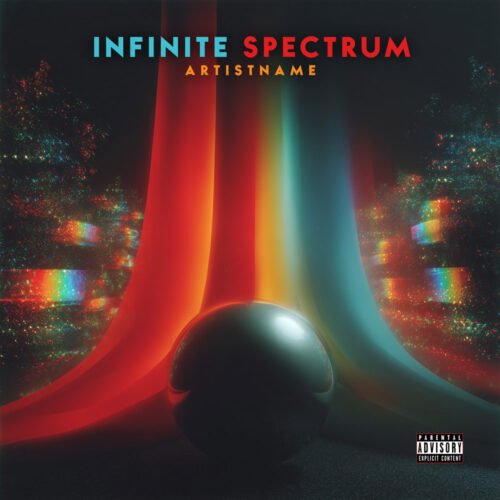 Infinite Spectrum Synthwave Abstract Cosmic Cover Art - for Electronic, Ambient Music - style Abstract, Futuristic Style - in Red, Blue Color