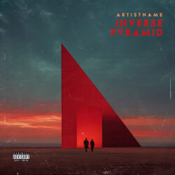 Inverse Pyramid Minimalist Surreal Synthwave Cover Art - for Electronic, Dark Ambient Music - Digital Art, Cinematic Style Style - in Red, Blue