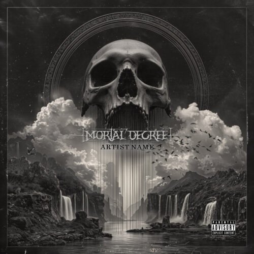Mortal Decree Black Metal Album Art - for Death Metal, Black Metal Music - style Dark Fantasy, Surrealist - in Black, Grey Color