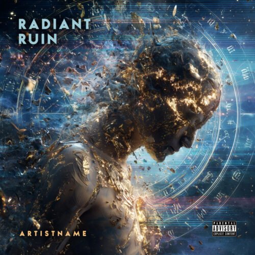 Radiant Ruin Progressive Metal Surrealism Album Cover Art - for Alternative Metal, Dark Ambient Music - style Cinematic Style, Conceptual Art - in Blue, Black Color