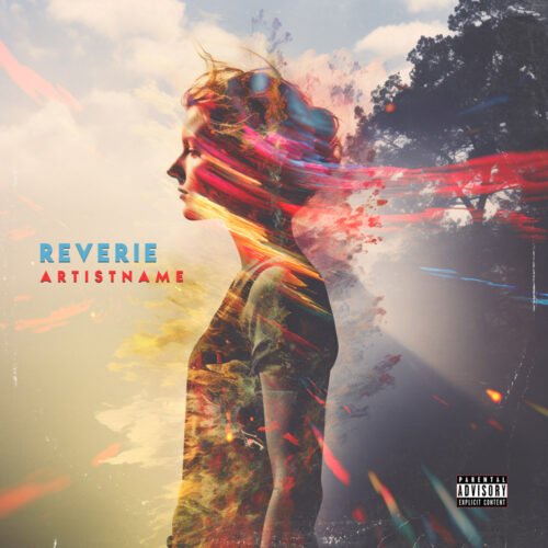 Reverie Electronic Indie Pop Album Cover Art - for Indie Pop, Dream Pop Music - style Double Exposure, Collage - in Red, Blue Color