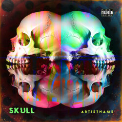 Skull Psychedelic Glitch Hop Cover Art - for Trap Metal, Alternative Hip-Hop Music - Digital Art, Psychedelic Art Style - in Pink, Green