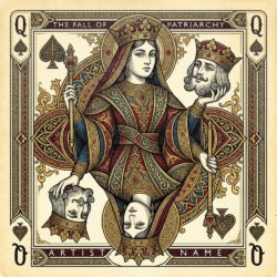 The Fall of Patriarchy Tarot Spade Cover Art - for Alternative Rock, Art Rock Music - style Baroque, Iconography - in Red, Blue Color