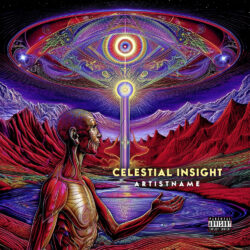 Celestial Insight Psychedelic Sci Fi Album Cover Art - for Ambient, Avant-Garde Music - 3D Render, Conceptual Art Style - in Red, Purple
