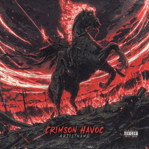 Crimson Havoc Heavy Metal Album Cover Art - for Alternative Metal, Black Metal Music - style Action Painting, Dark Fantasy - in Red, Black Color