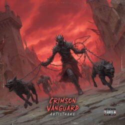 Crimson Vanguard Death Metal Album Cover Art - for Heavy Metal, Black Metal Music - style Dark Fantasy, Illustrated - in Red, Black Color