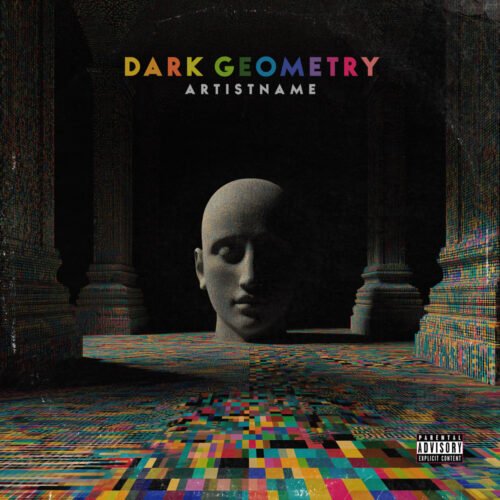 Dark Geometry Electronic Glitch Album Cover Art - for Electronic, Industrial Music - style Abstract, Glitch Art - in Black, Grey Color
