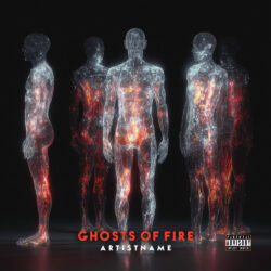 Ghosts of Fire Metal Album Cover Art - for Alternative Rock, Dark Synth Music - 3D Render, Conceptual Art Style - in Red, Orange