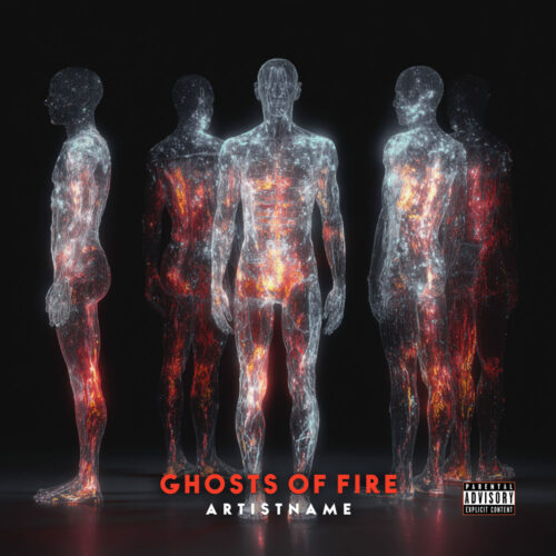 Ghosts of Fire Metal Album Cover Art - for Alternative Rock, Dark Synth Music - 3D Render, Conceptual Art Style - in Red, Orange