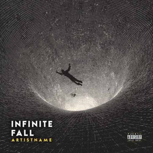 Infinite Fall Surreal Glitch Art Electronic Album Cover - for Alternative Metal, Ambient Music - style Conceptual Art, Dark Surrealism - in Black, White Color