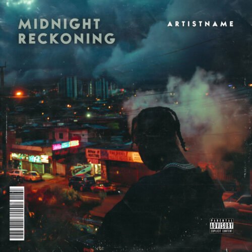 Midnight Reckoning Dark Urban Album Cover Artwork - for Hip-Hop, Trap Music - style Cinematic Style, Photographic - in Blue, Orange Color
