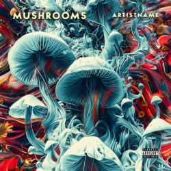 Mushrooms Psychedelic Surreal Art Album Cover - for Psychedelic Rock, Psytrance Music - Digital Painting, Psychedelic Art Style - in Blue, Red