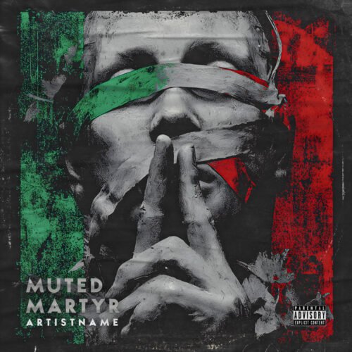 Muted Martyr Hip Hop Rap Metal Album Cover - for Alternative Metal, Alternative Rock Music - style Collage, Monochrome - in Red, Green Color