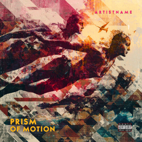 Prism of Motion Electronic Synthwave Album Cover Art - for Ambient, Art Pop Music - Abstract, Collage Style - in Red, Orange