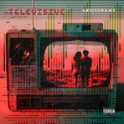 Televisive Retro Glitch Art Electronic Album Art - for Synth-Pop, Darkwave Music - style Glitch Art, Retrowave - in Red, Green Color