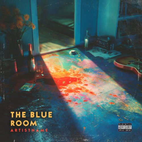 The Blue Room Album Cover Art for Alternative Rock - for Alternative Rock, Chillout Music - style Cinematic Style, Expressionism - in Blue, Orange Color
