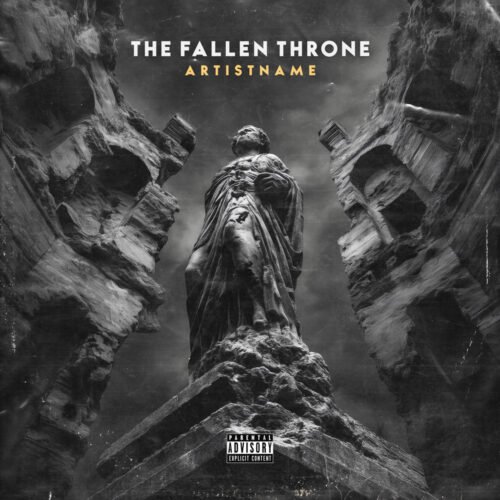 The Fallen Throne Dark Epic Cinematic Metal Cover Art - for Black Metal, Death Metal Music - style Cinematic Style, Dark Fantasy - in Black, Grey Color