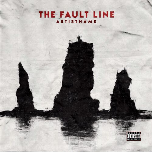 The Fault Line Rock Album Cover Art - for Alternative Rock, Post-Rock Music - Minimalist, Monochrome Style - in Red, Black
