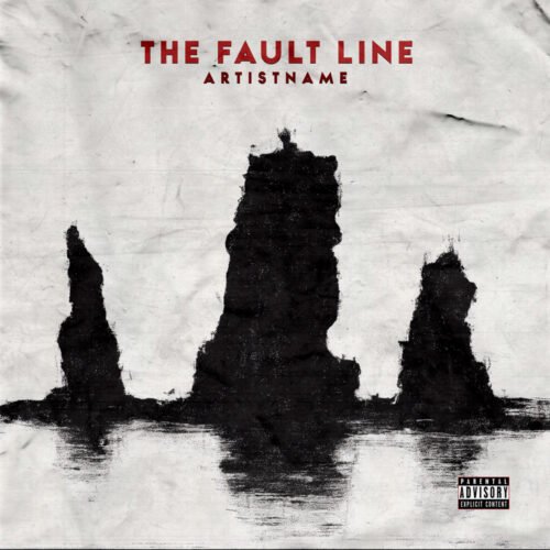 The Fault Line Rock Album Cover Art - for Alternative Rock, Post-Rock Music - style Charcoal Sketch, Minimalist - in Red, Black Color
