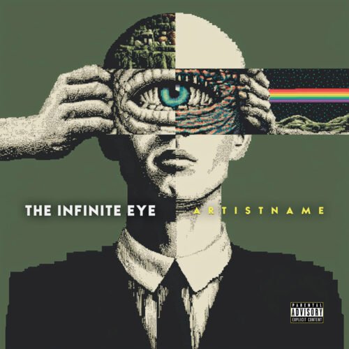 Infinite Eye Surreal Psychedelic Glitch Art - for Alternative Rock, Indie Rock Music - style Pixel Art, Surrealist - in Green, Black Color