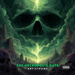 The Necropolis Gate Dark Metal Album Cover Art - for Black Metal, Death Metal Music - style Dark Fantasy, Illustrated - in Green, Black Color