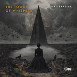 The Tower of Whispers Dark Gothic Fantasy Album Cover Art - for Black Metal, Doom Metal Music - Dark Fantasy, Dark Surrealism Style - in Black, Grey
