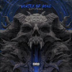 Vortex of Bone Dark Metal Album Cover Art - for Death Metal, Black Metal Music - style Dark Fantasy, Line Art - in Blue, Black Color