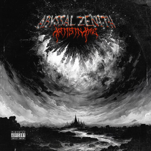 Abyssal Zenith Dark Metal Album Cover Art - for Black Metal, Death Metal Music - Dark Fantasy, Dark Surrealism Style - in Black, Grey