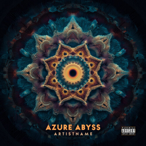 Azure Abyss Abstract Mandala Album Cover Art - for Ambient, Dark Ambient Music - 3D Render, Abstract Style - in Blue, Orange