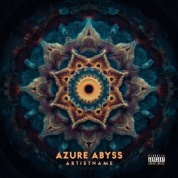Azure Abyss Abstract Mandala Album Cover Art - for Ambient, Psytrance Music - style Abstract, Sacred Geometry - in Blue, Orange Color