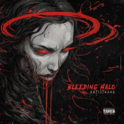 Bleeding Halo dark gothic horror album cover artwork - for Black Metal, Deathcore Music - style Dark Fantasy, Gothic Art - in Red, Black Color