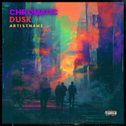 Chromatic Dusk synthwave electronic album art design - for Ambient Pop, Dark Synth Music - Abstract, Chromatic Art Style - in Black, Blue