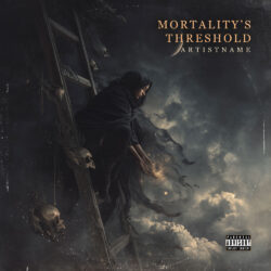 Mortalitys Threshold Dark Gothic Metal Album Art - for Black Metal, Dark Ambient Music - Cinematic Style, Dark Fantasy Style - in Black, Grey