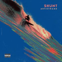 Shunt Wave Surfing Retro Album Cover Art - for Surf Rock, Psychedelic Rock Music - Digital Art, Psychedelic Art Style - in Blue, Red