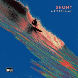 Shunt Wave Surfing Retro Album Cover Art - for Surf Rock, Indie Rock Music - style Illustrated, Retro - in Blue, Red Color