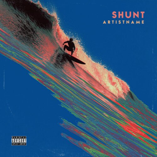 Shunt Wave Surfing Retro Album Cover Art - for Surf Rock, Indie Rock Music - style Illustrated, Retro - in Blue, Red Color