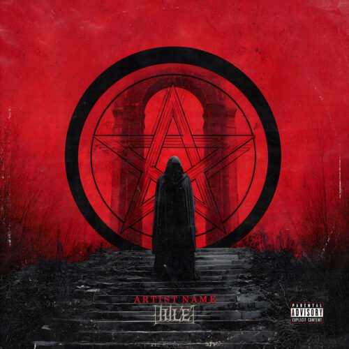 Anathema Occult Pentagram Metal Album Cover Art - for Black Metal, Death Metal Music - style Dark Fantasy, Gothic Art - in Red, Black Color