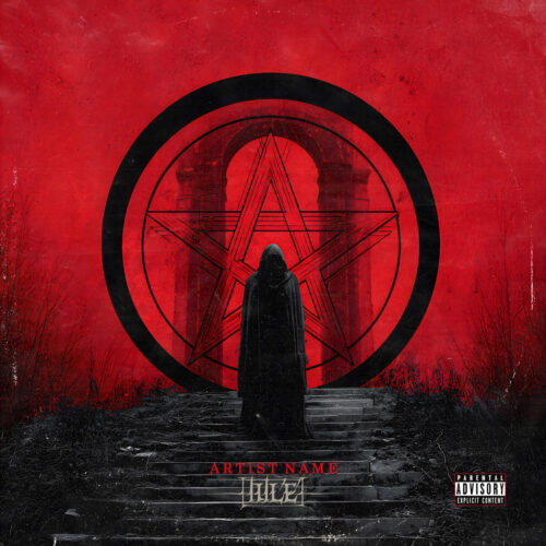 Anathema Occult Pentagram Metal Album Cover Art - for Black Metal, Death Metal Music - Dark Fantasy, Gothic Art Style - in Red, Black