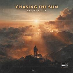 Chasing the Sun cinematic album cover art - for Alternative Rock, Ambient Music - Cinematic Style, Conceptual Art Style - in Orange, Yellow