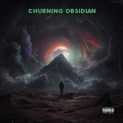 Churning Obsidian Dark Fantasy Album Cover - for Doom Metal, Progressive Metal Music - Dark Fantasy, Dark Surrealism Style - in Black, Grey
