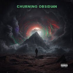 Churning Obsidian Dark Fantasy Album Cover - for Dark Ambient, Doom Metal Music - style Dark Fantasy, Surrealist - in Black, Grey Color