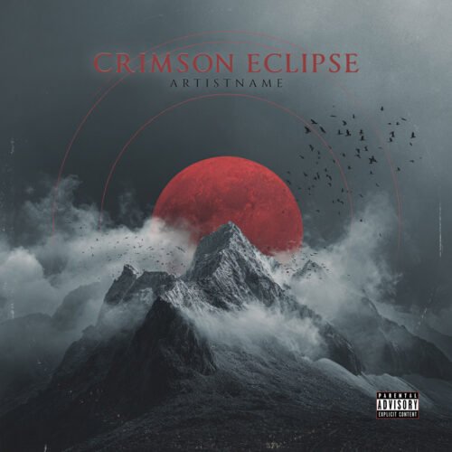 Crimson Eclipse Premium Digital Artwork - for Alternative Metal, Black Metal Music - style Cinematic Style, Dark Fantasy - in Red, Black Color