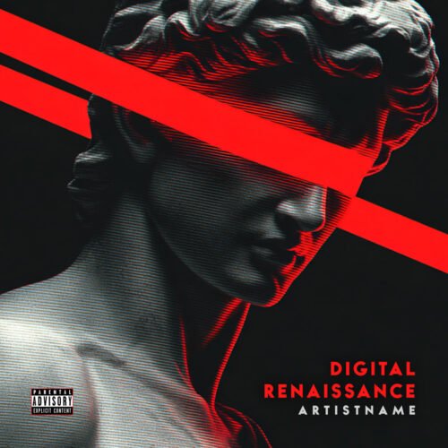 Digital Renaissance Exclusive Digital Artwork - for Dark Synth, Electronic Music - style Glitch Art, Neoclassical Art - in Red, Black Color