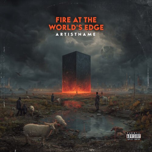 Fire at the World's Edge Dark Sci-Fi Cover art - for Ambient, Dark Ambient Music - style Cinematic Style, Dark Fantasy - in Black, Grey Color