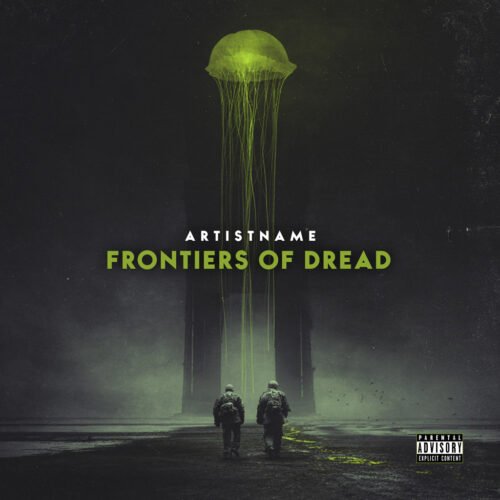 Frontiers of Dread Dark Sci Fi Horror Cover Artwork - for Dark Ambient, Industrial Music - style Dark Fantasy, Dark Surrealism - in Green, Black Color